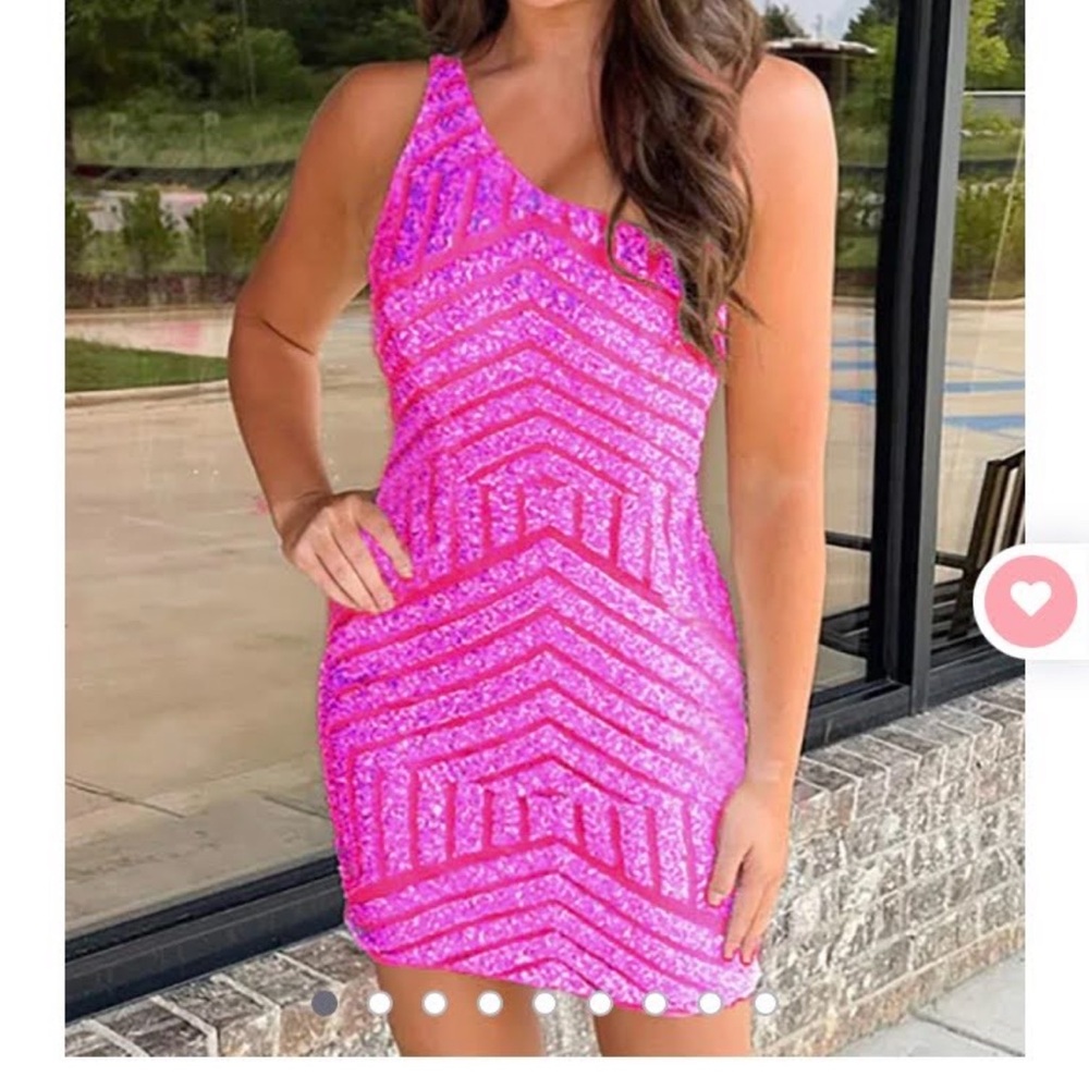 Pink Sequin One-Shoulder Dress